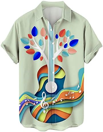 חולצת באולינג אופנתית לגברים כפתור מזדמן במורד חולצת הוואי אלמנט מוסיקה דפוסית חולצות חוף קיץ הוואי
