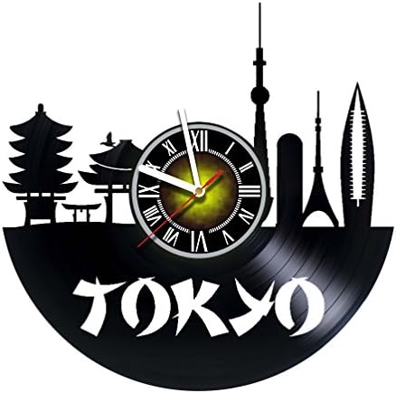 קיר שעון תואם עם טוקיו-סקייליין-ויניל שיא-יצירות אמנות מתנת רעיון עבור יום הולדת, חג המולד, נשים, גברים, חברים,