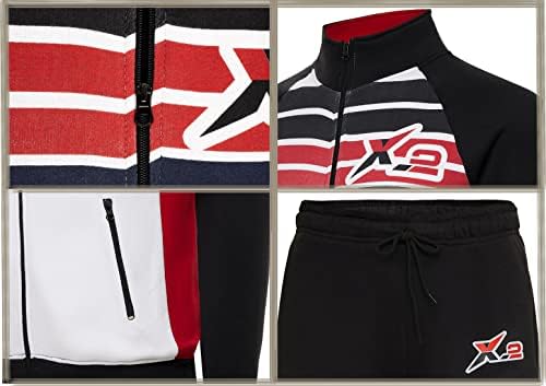 אימוניות בגדים אקטיביים לגברים אקס-2 סט 2 חלקים חליפת חימום כדורגל עם רוכסן מלא חליפת טרנינג ריצה