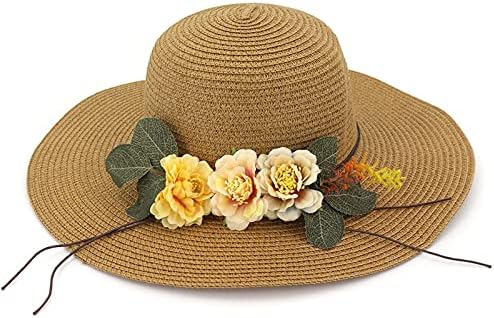 כובעי שמש קש קשים עם פרחים רחבים שופעים חמודים אריזים כובע מגן מגן כובע כובעי חוף תקליטנים כובעי שמש לחופשה