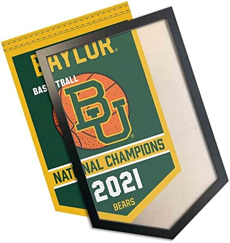 Baylor Bears 2021 באנר אלופת הכדורסל הלאומי ומסגרת באנר עץ