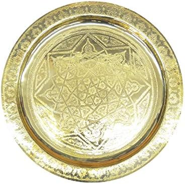עגול מרוקאי זהב מרוקע פליז באופן מלא יד מגש 60 ס מ קוטר