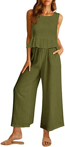 אוטומט נשים של קיץ 2 חתיכה תלבושות פשתן יבול גופייה טרקלין סטים תואמים & מגבר; ארוך מכנסיים אימוניות