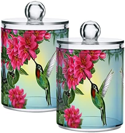 Yyzzh Hummingbird Bird Bird Floral Adde Apple Flore Sky Blue Sky 2 חבילה QTip Dispenser למגוון כותנה