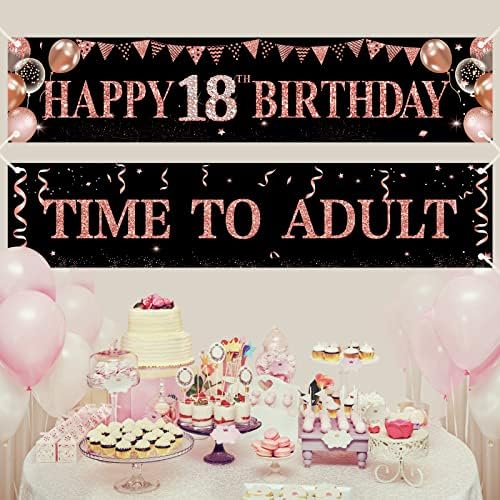 קישוטי כרזות יום הולדת 18 יום הולדת 18 לילדות - זהב ורד שמח יום הולדת 18 זמן יום הולדת 18 לאספקת
