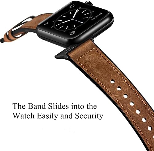 רצועת שעון עור מקורית, תואמת להקות Apple Watch 45 ממ 44 ממ 42 ממ, רצועת החלפת רצועת עור אמיתית, תואמת לסדרת