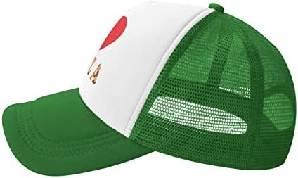 Ynhxyft אני אוהב פיצה כובע רשת כובע לגברים נשים, כובע משאיות מתכוונן כובע בייסבול