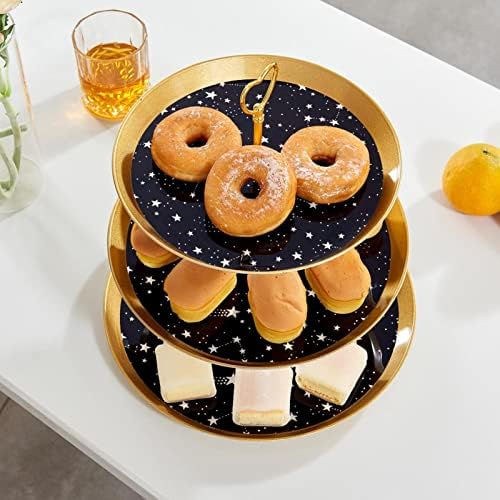 קינוח כוס עוגת סטנד, שולחן קישוט לחתונה מסיבת יום הולדת חגיגה,שמי זרועי הכוכבים גלקסי שחור דפוס