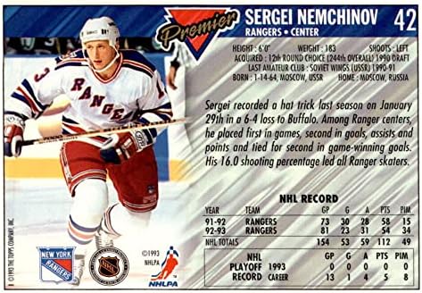 1993-94 Topps Premier 42 Sergei Nemchinov Ex/NM NY Rangers