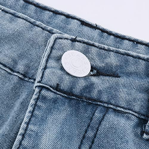 מכנסי ג'ינס קרועים לנשים, Uofoco, סגנון y2k בסגנון פעמון דקיקים נמתחים שחור וכחול שקיק תחרה מדפיס מכנסיים ארוכים