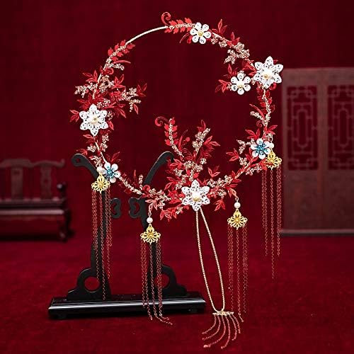 זג'היקסיה זרי כלות אדומות מאוורר פרחים בעבודת יד מתכת מאוורר מעריץ עגול אביזרי חתונה עתיקים