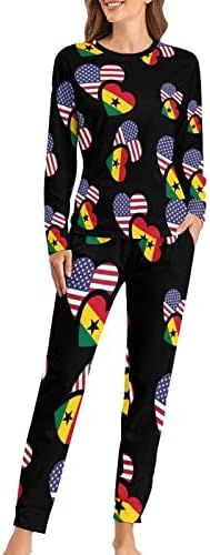 גאנה דגל ארה ב סט פיג 'מה לנשים הלבשת שינה רכה סט טרקלין שרוול ארוך פיג' מות עם כיס