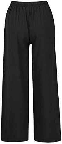 מכנסי רגל רחבים רופפים רחבים מכנסיים בגודל פשתן כותנה מכנסיים פלאצו שרוך מכנסי טרקלין כותנה מותניים גבוהים