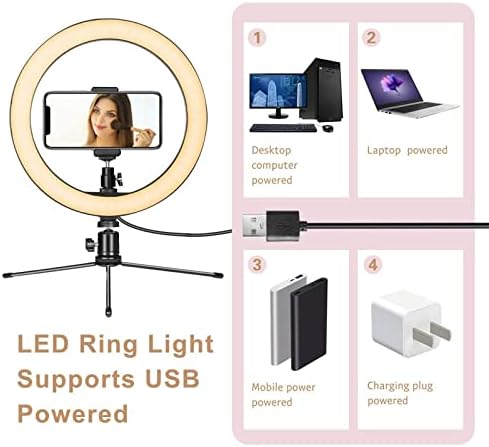 10 אור טבעת, אור טבעת סלפי עם מעמד ומחזיק טלפון להקלטת וידאו / יוטיוב / טיקטוק / זרם חי