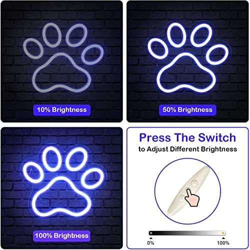 שלט ניאון בהדפס כפות כלב-שלטי ניאון לד כחול דימר לעיצוב קיר 9.8 על 8.6 אינץ', אורות ניאון מופעלים על