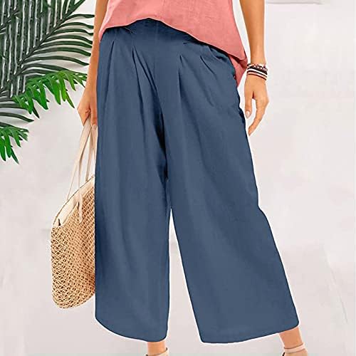 מכנסי טרנינג לנשים גבוה נשים מכנסי חצאית כותנה רחב רגל פאלאצו מכנסיים אלסטי מותניים מכנסי קז