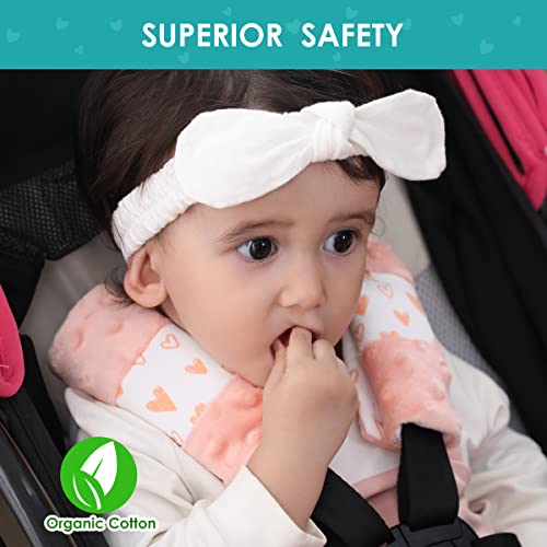 4 חבילות רצועות מושב לרכב לתינוק כיסוי רפידות כתף ורודות לתינוק, רפידות חגורת בטיחות לרכב תינוק