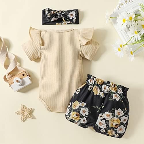 תינוקות יילודים תינוקות בנות בגדי צלעות רומפר מגרש מכנסיים פרחים קצרים תלבושות שרוול קצר.