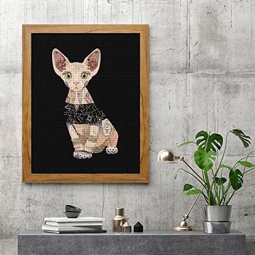 Gride Sphynx Cat Diy 5D ערכות ציור יהלומים עם מסגרת מעץ מלאכת מלאכה מלאכה מלאכה לקישוט קיר