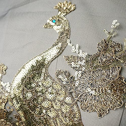 סלאטיום נצנץ זהב רקום ציפורי טווס אפליקציות תחרה תחרה גיזום טלאי תפירה שמלת שמלת כלה מלאכות DIY