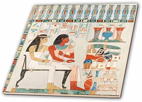 3 ורוד אמנות מצרית עתיקה יושב גבר ואישה מצרים העתיקה עיצוב כחול-אריחים