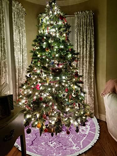 Vantaso 48 אינץ 'חצאית עץ גדולה קישוט חג המולד עם גדילים, מחצלת עץ חג המולד של שיש ורוד מופשט לעיצוב בית מסיבות