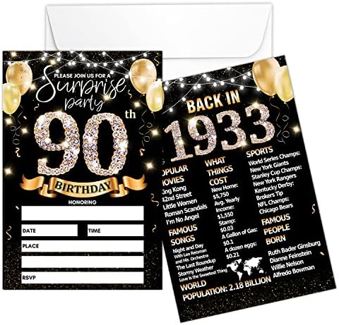 כרטיס הזמנות ליום הולדת זהב שחור - קבלת הפנים של מסיבת יום הולדת 90, חזרה בשנת 1933 הזמנות מילוי,
