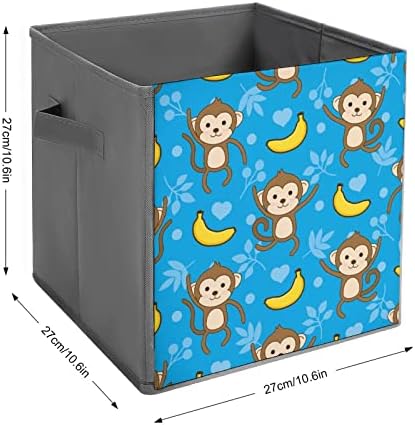 קופים ובננות בד אחסון מתקפל פחי קובייה מארגן סלים עם ידיות לרכב במשרד הביתי