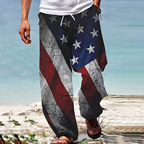 מיאשוי גברים בכושר רגוע גברים מכנסיים פטריוטיים של דגל אמריקאי לגברים 4 ביולי מכנסי הרמון היפי בבאגי