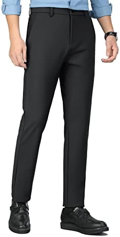 מכנסי גולף לגברים של Lushenuni למתחים מכנסי שמלה רזים בכושר חורף קל משקל קל יבש מכנסי עבודה עם כיסים
