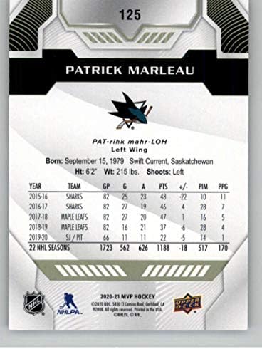 2020-21 סיפון עליון MVP 125 פטריק מארלו סן חוזה כרישים כרטיס מסחר בהוקי NHL