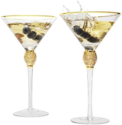 קוקטייל הזהב Savant Savant, Martini & Champagne כוסות ריינסטון יהלום משובץ, כלי זכוכית גבישים
