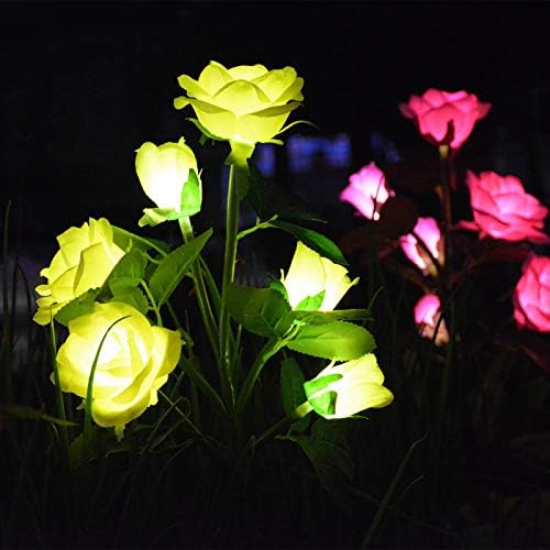 מתפוצץ פרחי ורד סולארי אורות כתם, אורות עמיד למים פרחי ורד קישוטי חצר אורות עם 6 פרחים צהובים,