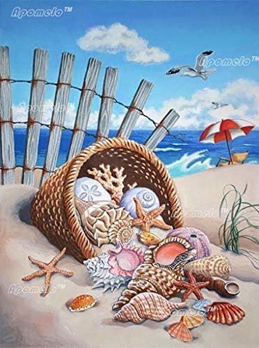 Apomelo 12 × 16 אינץ 'ציור יהלום ציור חוף עם ערכת אמנות יהלומי יהלומים של Diamond Dot Beach למבוגרים, קונכיות