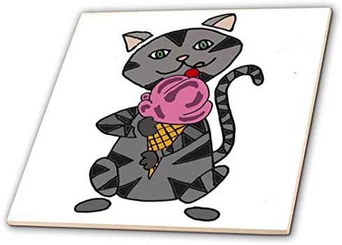 3 ורוד חתול טאבי אפור מצחיק וחמוד אוכל אריחי גלידה, 4 על 4