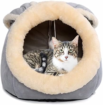 מיטות עבור מקורה חתולים-עם אנטי להחליק תחתון, ארנב בצורת חתול / קטן כלב מערה עם תליית צעצוע, גור מיטה