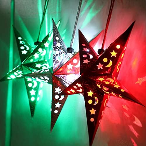 Julmelon 6 PCS נייר חג המולד כוכב כוכב פנס לחג המולד כוכב אור נייר פנסי נייר תלת מימד פנסי נייר עם אורות לקישוטים