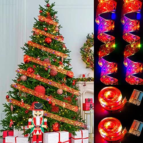 Etomiel 32.8ft 2 pc אורות סרט לקישוטי עץ חג המולד, אורות פיות חג המולד סוללה מופעלת אור LED אור לעץ