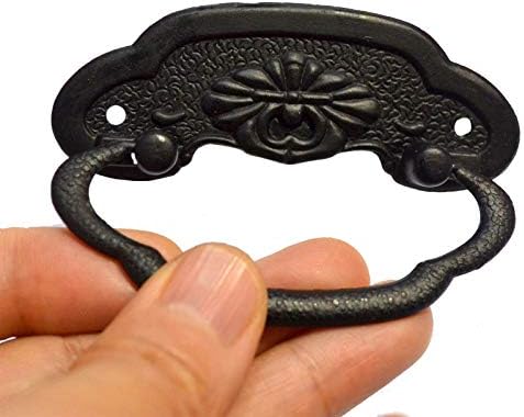 4 יח 'ידיות שחורות וינטג' מושכות מושכות מטפל במגירת דקורטיבית עתיקה חומרת טבעת עם ברגים לארון