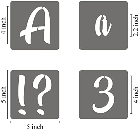 4 אינץ אלפבית מכתב שבלונות-70 חבילה מכתב מספר סטנסיל תבניות עם סימנים עבור ציור על עץ, לשימוש חוזר קליגרפיה