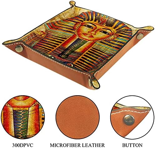 מגש שירות עור, מגש קוביות מחזיק מרובע מתקפל, צלחת מארגן שידה לשינוי מפתח מטבע, ציור שבטי מסורתי מצרי