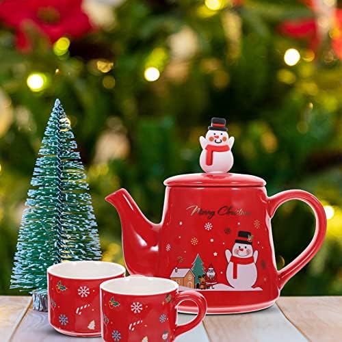 סט כוס תה זרודקו סט 1 סט קומקום חג מולד סט קרמיקה שלג דפוס קומקום עם כוסות תה ערכת תה חרסינה מתנה
