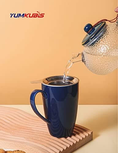 סט כוס תה של יומקוביס, שתי סטים כוס תה עם מכסה ומכסה, ספל תה גדול של 17 גרם, ספל תה קרמי לנשים,