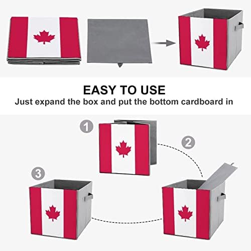 דגל קנדי ​​מתקפל בדים קוביות קוביות קופסאות אחסון 11 אינץ 'פחי אחסון מתקפלים עם ידיות