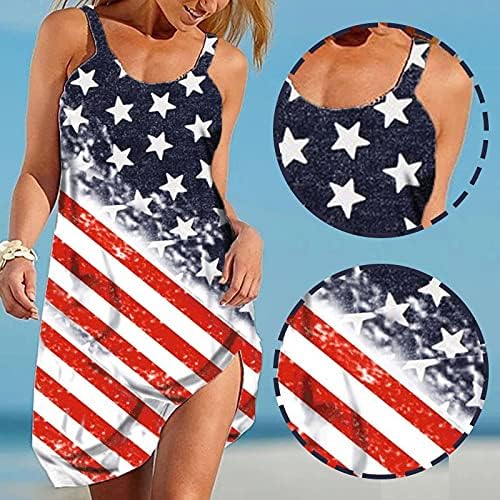 4 ביולי שמלות קיץ לנשים שמלת בוהו מזדמן דגל אמריקאי ללא שרוולים סקופ צוואר שמלות קיץ מיני חוף זורמות
