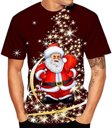 חולצות טריקו של שרוול קצר של Dsodan לחג המולד לגברים, חג המולד מצחיק סנטה קלאוס הדפס צוואר עגול צוואר