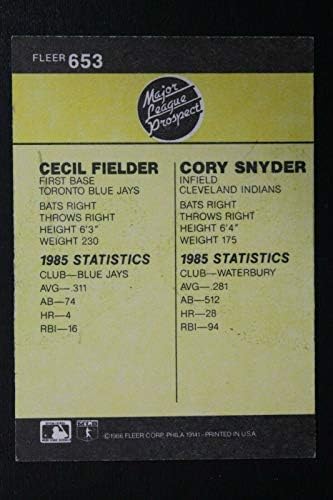 Cecil Fielder & Cory Snyder חתמו על 1986 Fleer 653 כרטיס חתימה של טירון