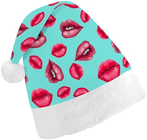 שפות אדומות חג המולד כובע סנטה קלאוס כובעי קצר קטיפה עם לבן חפתים לגברים נשים חג המולד חג מסיבת קישוטים