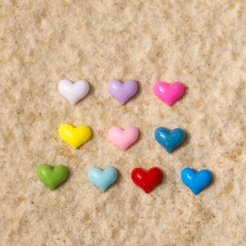 50 יחידות חלק נייל אמנות קרמיקה קטן לבבות מוצק צבע לב אהבה עם שטוח צורת פרל נייל שרף אבזרים -