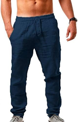 מכנסי פשתן כותנה של XZHDD לגברים, מכנסיים נושמים מכנסיים נושמים מכנסיים מותניים אלסטיים חוף אלסטי חוף מכנס